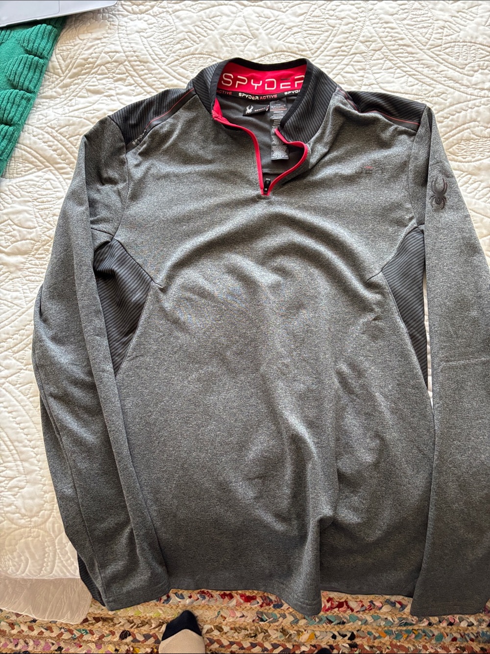 Spyder Men's Gray Performance Quarter-Zip with Red Trim